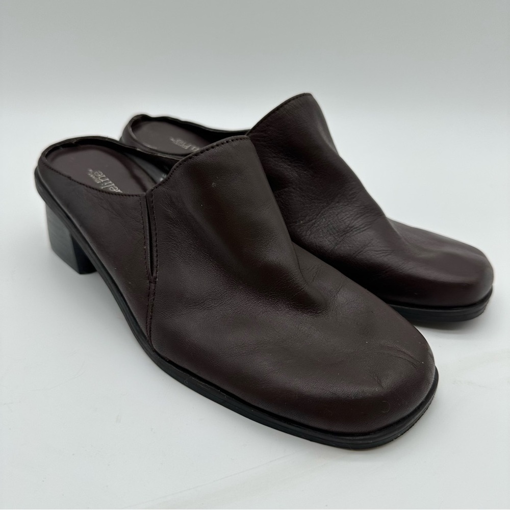 Madeline Stuart Fable Dark Brown Leather Square Toe Mules Y2k 90s